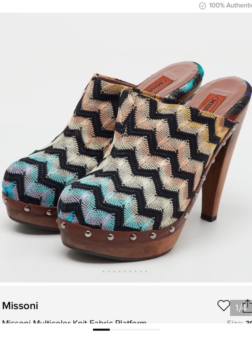 Missoni Multicolor Zigzag Knit Platform Mules — Teal, Pink, Yellow & Black